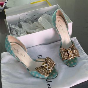 Bettye Muller tiffany blue polka dotted shoes